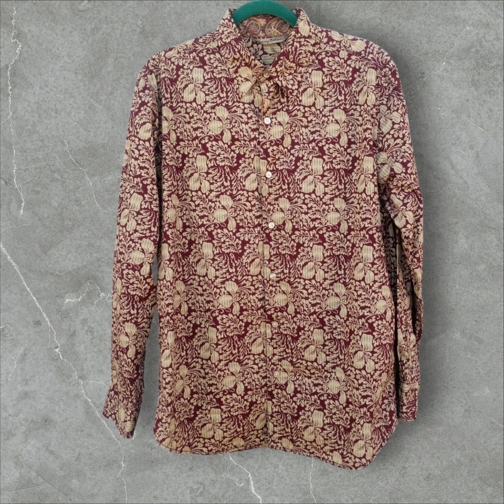 Tommy Bahama Tropical Floral Brown Long Sleeve Shirt   Men Size Medium